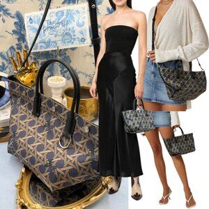 🆕 TORY BURCH 🧿 NWOT Small Basketweave Tote Bag, Cotton Canvas & Leather - AUTH